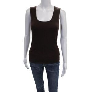 Oscar de la Renta Women Basic Cashmere Brown Scoop Neck Sleeveless Tank Size S